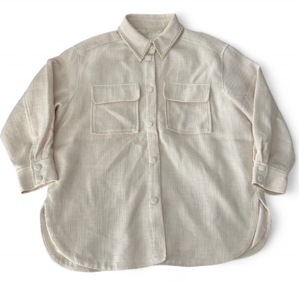 H&M Pearl Collar Button-Up Linen Shirt